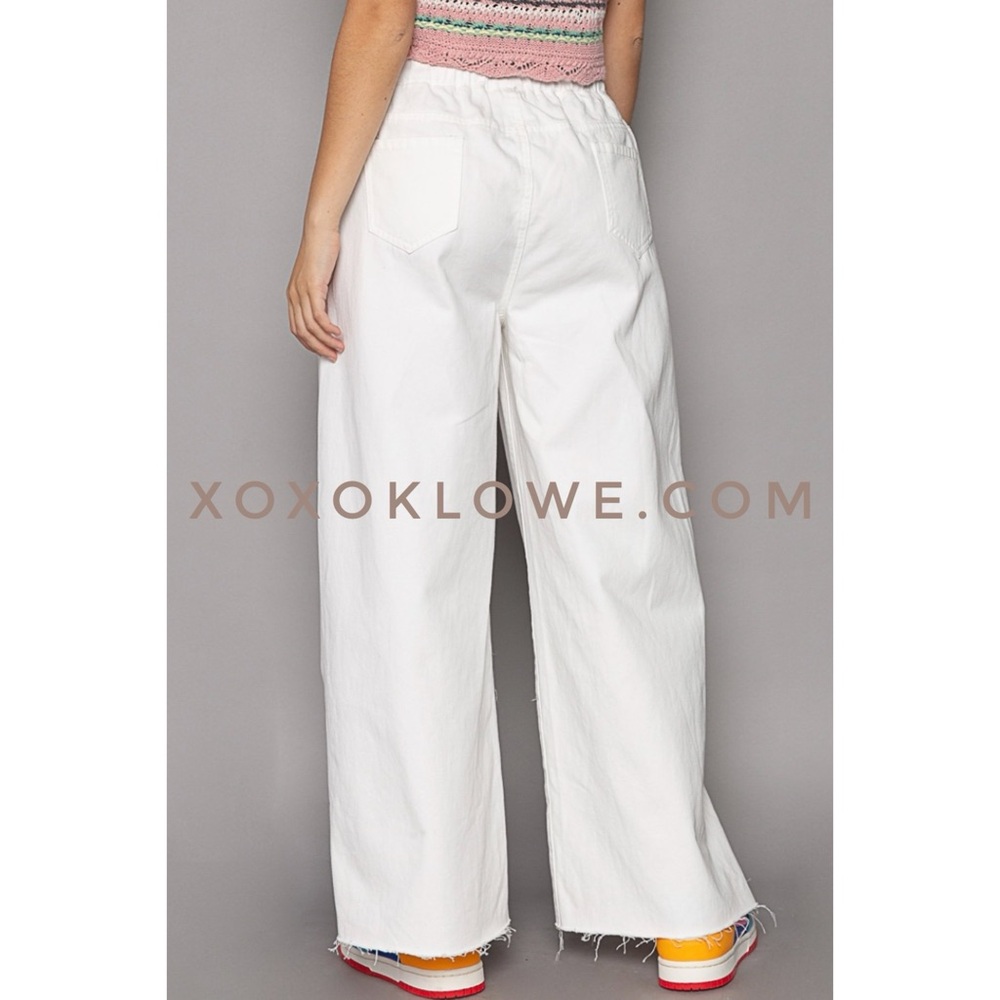 POL Off White Summer Denim Relaxed Fit Wide Leg Palazzo Jeans - Picture 7 of 13